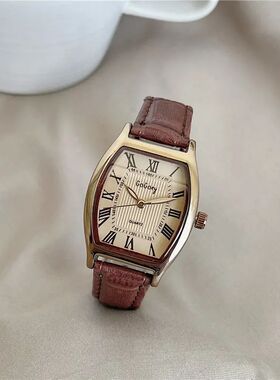GoGoey 复古手表女ins法国轻奢小众设计小棕表方块小方表方形表盘
