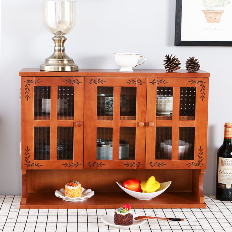 松木实木餐边柜带收纳厨房餐厅