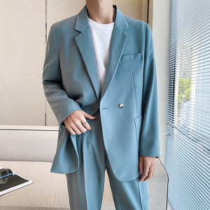 ins轻熟风新款男士微宽松纯色西服上衣男西装蓝XZ299-P155控198图片