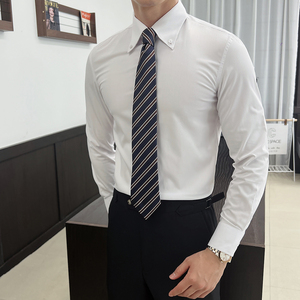 男士新款长袖暗条纹修身衬衫男式翻领衬衣痞帅上衣CS121-P75藏图片