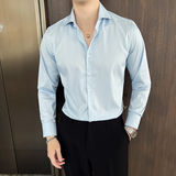 2025男士新款商务休闲温莎领条纹长袖衬衫一字领蓝A407-CS94-P68，男装衬衫，电商A407