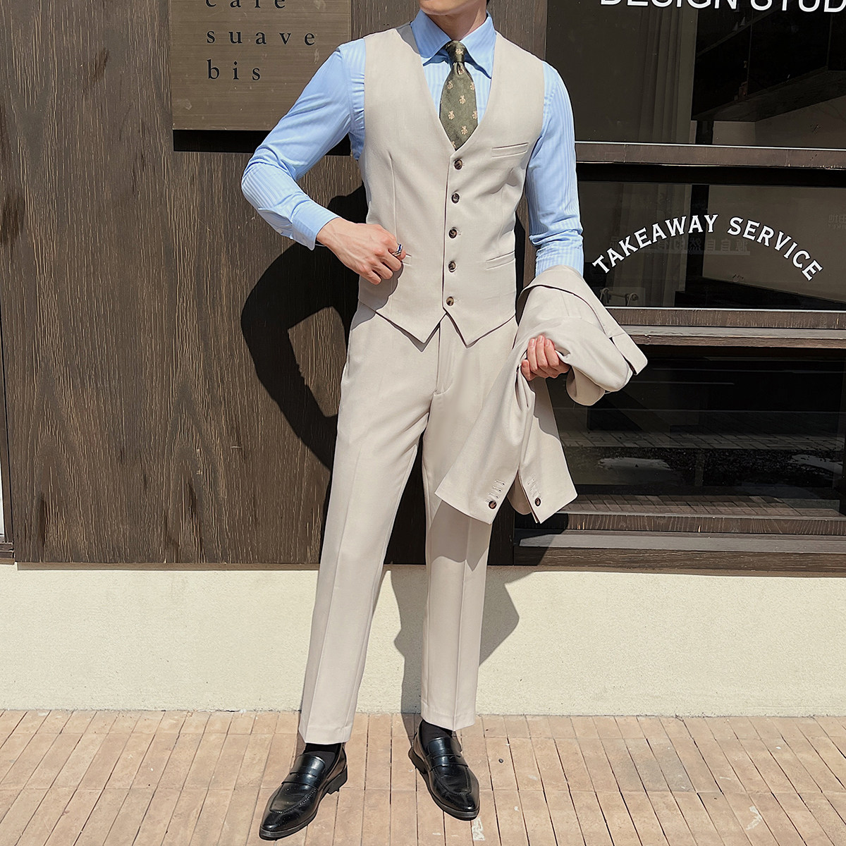 新款男士单排扣休闲V领修身马甲伴郎新郎服商务男工作服MJ360-P60,男装背心/马甲,电商A407