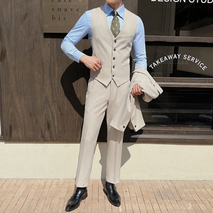 新款男士单排扣休闲V领修身马甲伴郎新郎服商务男工作服MJ360-P60图片