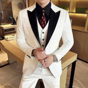 男士结婚礼服新郎伴郎西装三件套白色青果领枪驳领合集/A407/P280图片