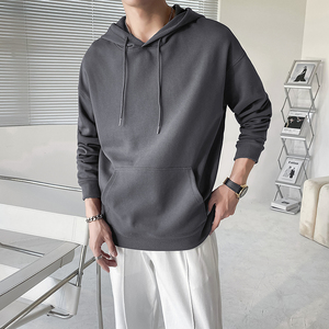 ins轻熟风男士纯色360克重磅连帽长袖T恤打底衫灰WY02-P55控78图片