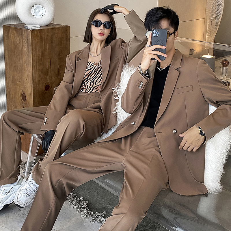ins轻熟风新款情侣西服男女休闲微宽松垂感西装蓝XZ299-P155控198,男装西服套装,电商A407