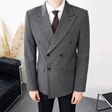 2022主推男士英伦风双排扣尖领西装多色商务西服灰XZ315-P155，男装西服套装，电商A407