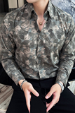 2025男士新款商务休闲大尖领长袖碎花衬衫绿A407-CS93-P68，男装衬衫，电商A407