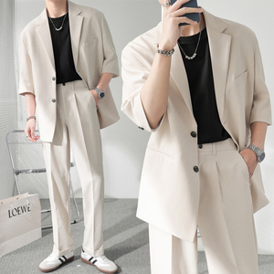 ins轻熟风纯色宽松落肩中袖西服外套男青年西装XZ285/P135控198，男装西服套装，电商A407