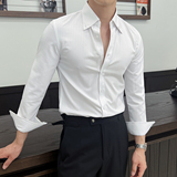 男士新款长袖暗条纹修身衬衫男式翻领衬衣痞帅上衣CS122-P75兰，男装衬衫，电商A407