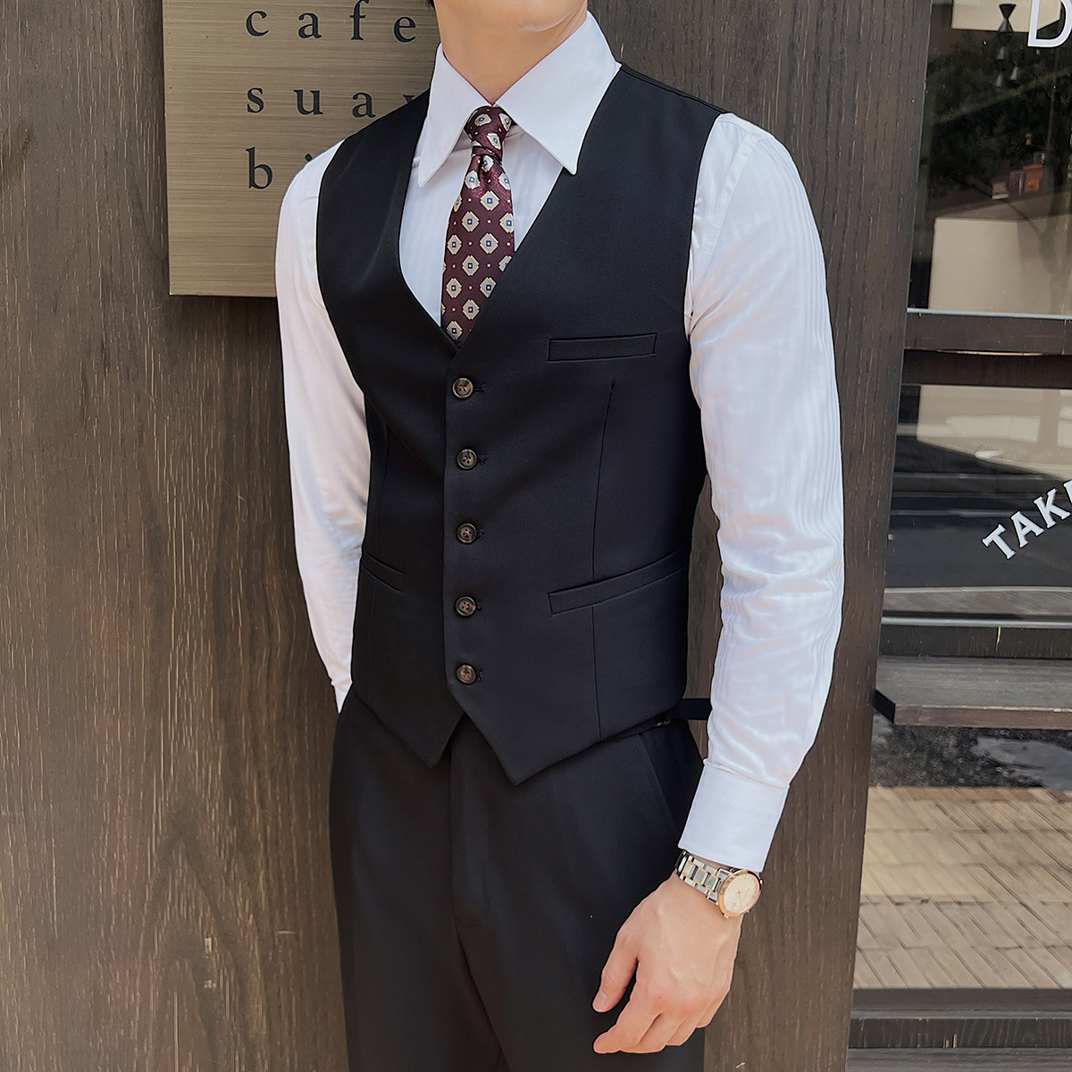 新款男士单排扣休闲V领修身马甲新郎伴郎服商务工作服男MJ360-P60,男装背心/马甲,电商A407