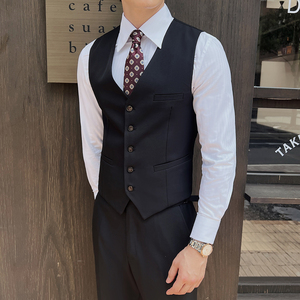 新款男士单排扣休闲V领修身马甲新郎伴郎服商务工作服男MJ360-P60图片