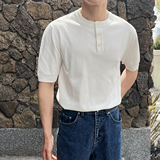 夏季弹力短袖男针织衫套头圆领T恤休闲亨利领薄款A407-DT84-P65白，男装T恤，电商A407
