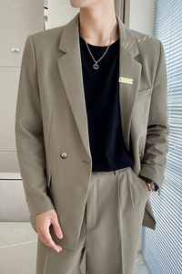 ins轻熟风新款男士微宽松纯色西服上衣男西装绿XZ298-P155控198图片