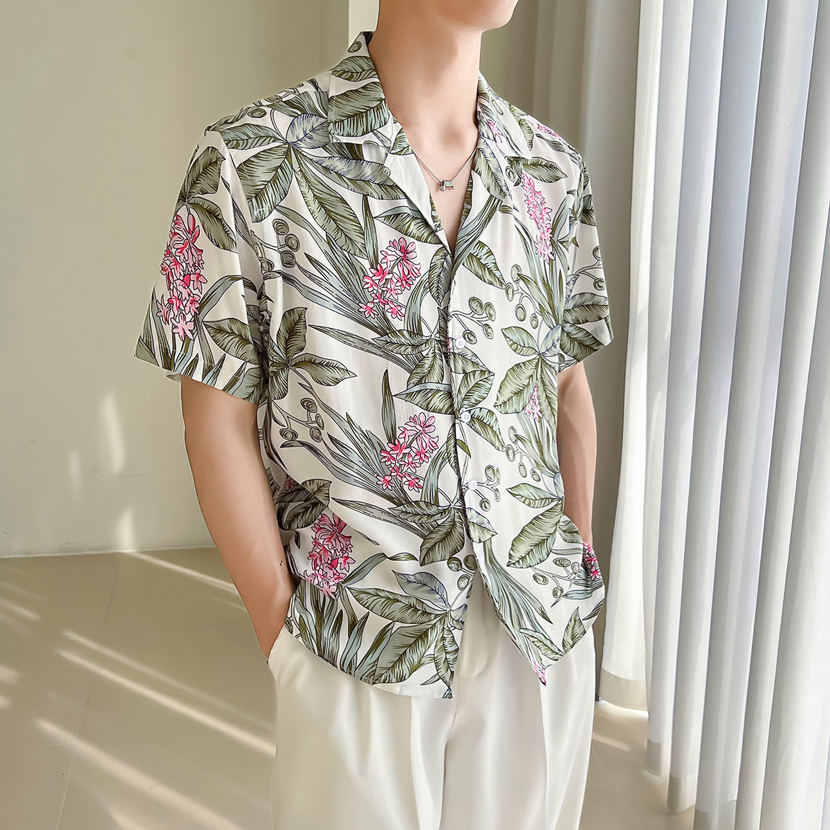 轻熟风男士夏季短袖古巴领宽松落肩男衬衫A407/CS24-P65,男装T恤,电商A407