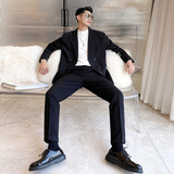 男士网红纯色格子垂感宽松西服外套男青年西装格XZ281-P165控198，男装西服套装，电商A407