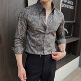 新款男士长袖痞帅花衬衫男式修身长袖翻领免烫衬衣CS116-P70-绿，男装衬衫，电商A407