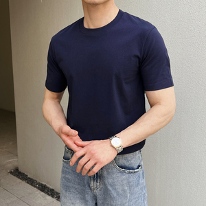 男士夏英伦液氨棉冰爽免烫纯色短袖T恤打底衫圆领A407-DT88-P30灰图片