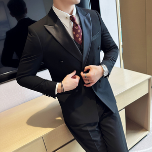 男士结婚礼服双排枪驳领西服新郎伴郎服单西A407/XZ339黑色/P135图片