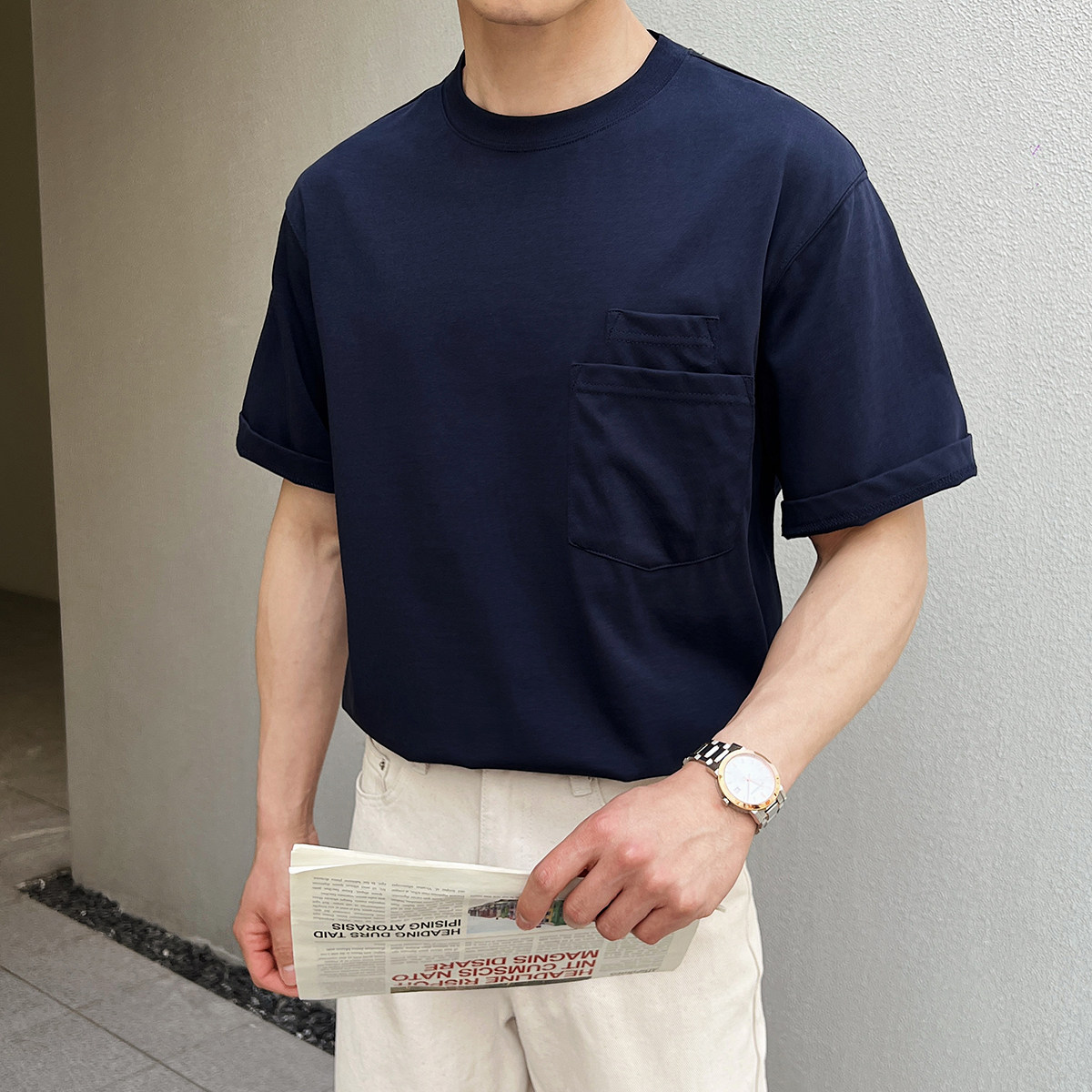 男士液氨免烫棉白t恤免烫冰爽夏季英伦风短袖T恤A407-DT86-P45青图片