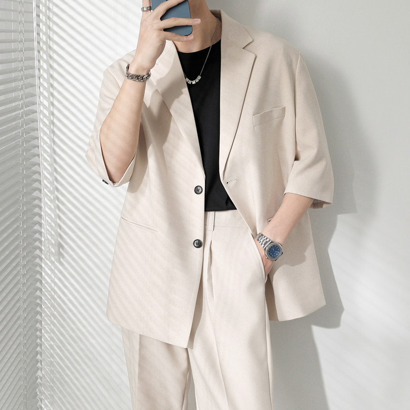 ins轻熟风纯色宽松落肩中袖西服外套男青年西装灰XZ285/P135控198,男装西服套装,电商A407