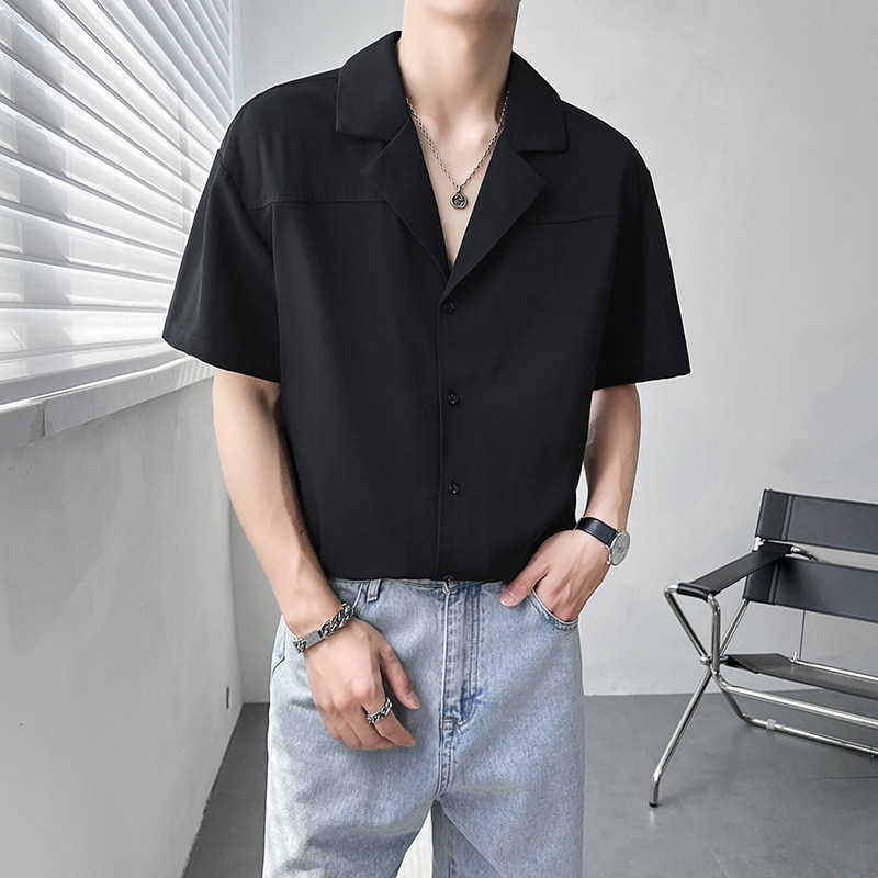 轻熟风男士夏季垂感短袖古巴领短袖衬衫绿A407-CS18-P50-控78,男装T恤,电商A407