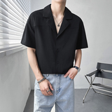 轻熟风男士夏季垂感短袖古巴领短袖衬衫绿A407-CS18-P50-控78，男装T恤，电商A407