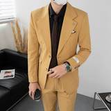 男士网红单排纯色休闲西装新伴郎西可配套装黄XZ273/P160控188，男装西服套装，电商A407