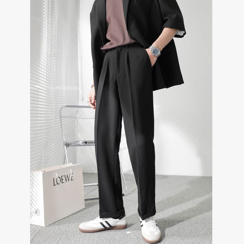 ins轻熟风男士阔腿直通裤男士休闲裤黑A407-K285-P75-控108图片