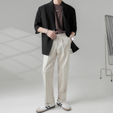 ins轻熟风纯色宽松落肩中袖西服外套男青年西装拼XZ285/P135控198，男装西服套装，电商A407