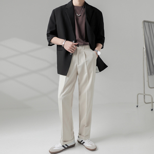 ins轻熟风纯色宽松落肩中袖西服外套男青年西装拼XZ285/P135控198图片
