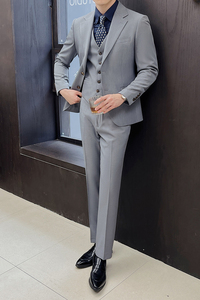 男士西服三件套伴郎新郎服工作服修身休闲西装套装ZT360-P290灰图片