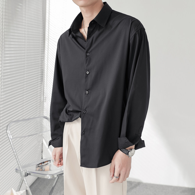 ins轻熟风男士宽松落肩纯色长袖衬衫免烫垂感衬衣白CS01-P60控88,男装衬衫,电商A407
