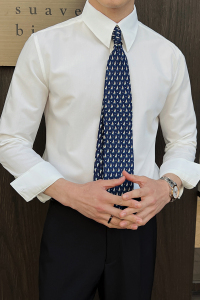 男士长袖尖领衬衫男纯棉免烫修身英伦风正装衬衣A407-CS111-P75白图片