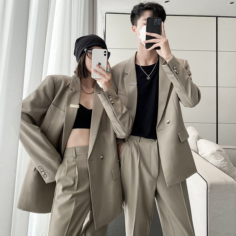 ins轻熟风新款情侣西服男女休闲微宽松垂感西装灰XZ298-P155控198,男装西服套装,电商A407