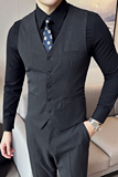 2025新款男士单排商务休闲V领修身马甲新郎伴郎服灰-MJ338-P45，男装背心/马甲，电商A407