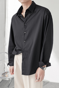 ins轻熟风男士宽松落肩纯色长袖衬衫免烫垂感衬衣CS01-P60控88图片