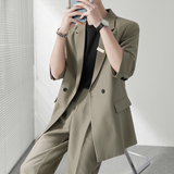 ins轻熟风纯色宽松落肩中袖西服外套男垂感西装黑XZ286/P145控198，男装西服套装，电商A407