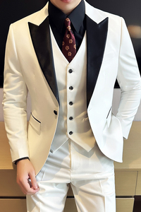 男士结婚礼服新郎伴郎西装三件套白色青果领枪驳领合集/A407/P280图片