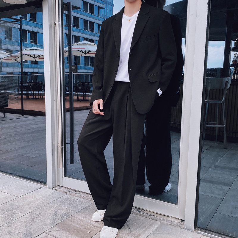 ins轻熟男纯色宽松西服男西装XZ268-P155杏单西控198两件套控298,男装西服套装,电商A407