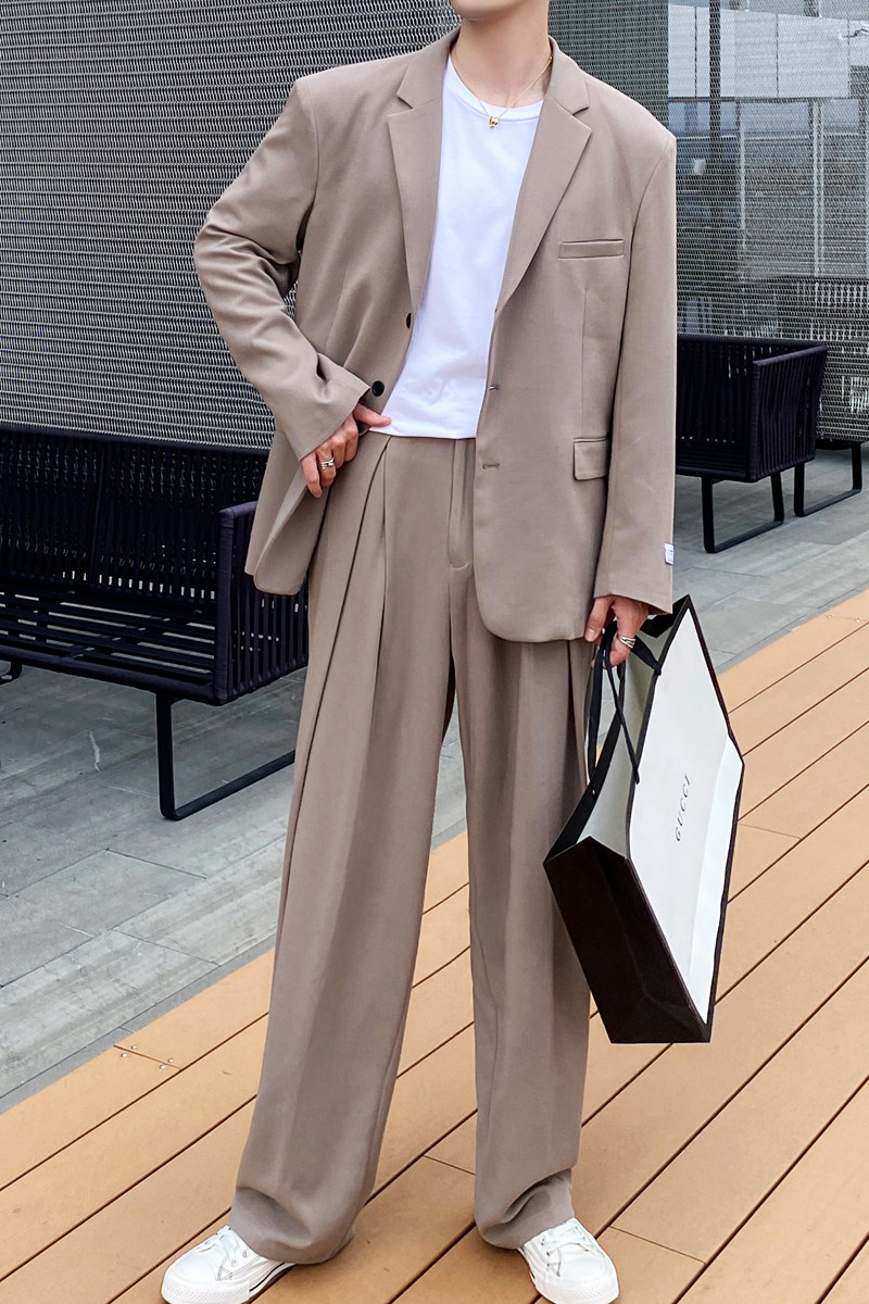 ins轻熟男纯色宽松西服男西装XZ268-P155杏单西控198两件套控298,男装西服套装,电商A407