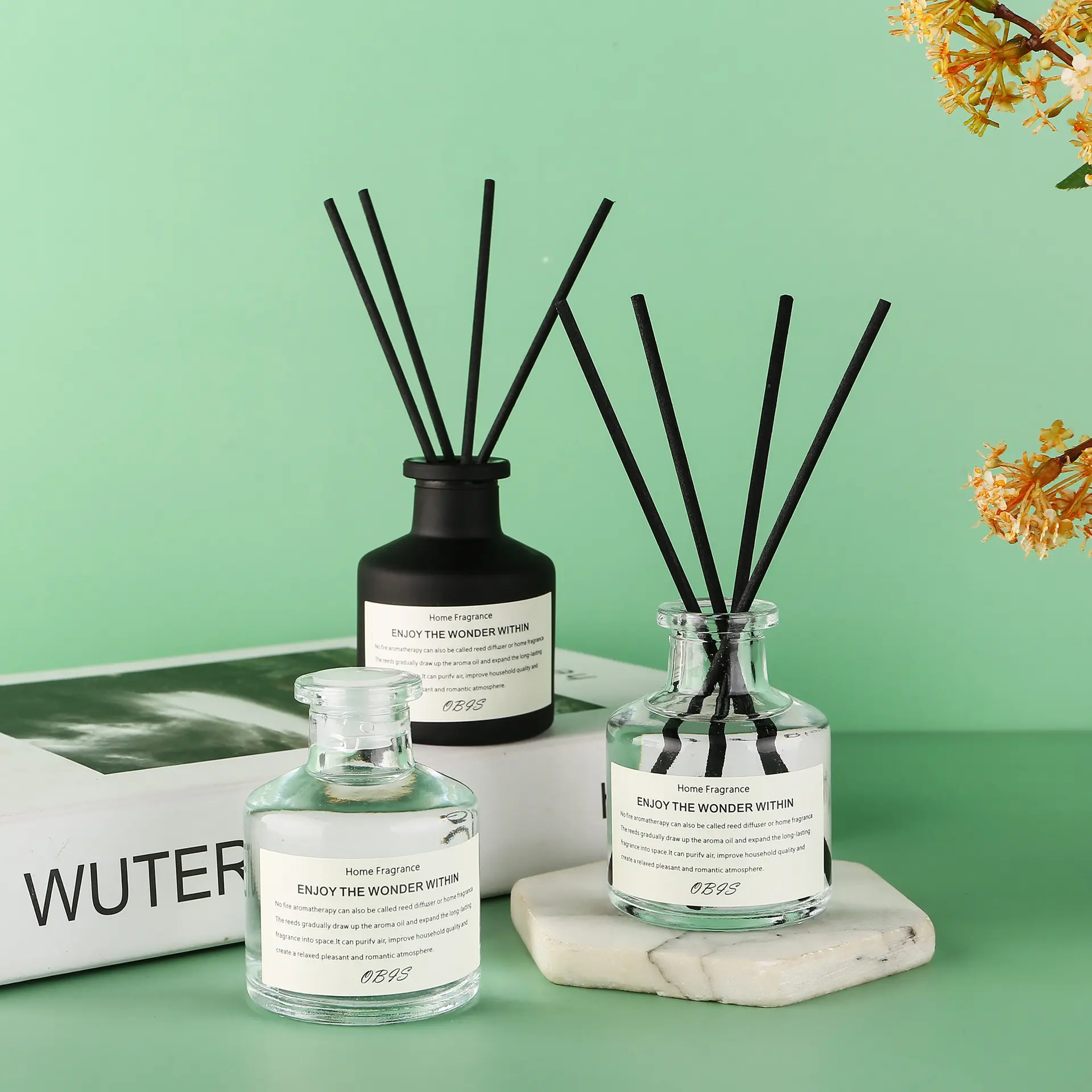 obis黑白瓶无火香薰家用室内持久香栀子花香卧室卫生间空气清新剂