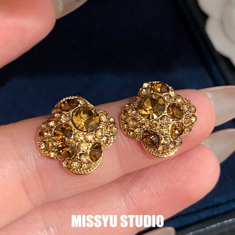 金盏星簇!S925纯银针18k真金电镀镶钻花朵耳钉复古耳环轻奢耳饰