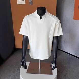 polo纯色夏季炸街衫痞帅潮牌短袖正肩美式硬挺半袖重磅男士T恤领v