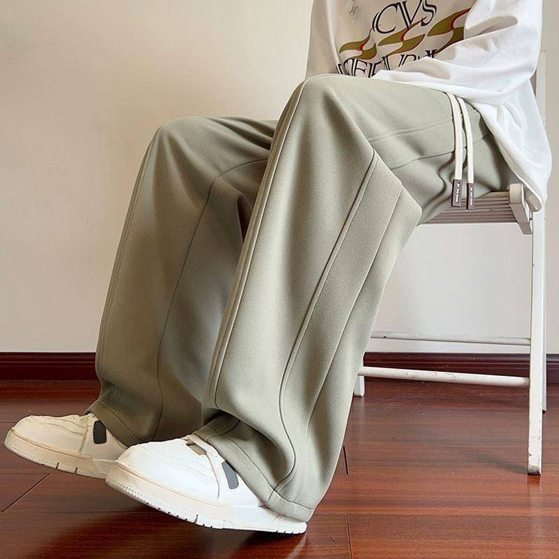 休闲裤宽松薄款运动卫裤豆绿色潮牌男重磅直筒春季慵懒美式风裤子