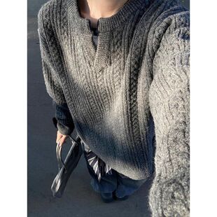 慵懒c男款深灰色领anfit麻花毛衣冬季加厚风外套v针织衫le打底衫