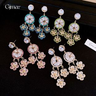 高级感花朵圆形设计感耳钉耳饰女小众锆石轻奢宫廷风耳环流苏法式