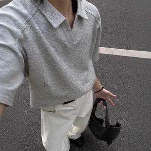 短袖重磅衫夏季复古anfitct恤le男款美式五分袖正肩poloboxy解构