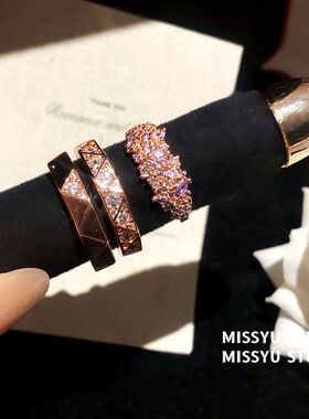 薰衣草爆闪戒指戒小众紫色食指「复古老钱满钻」开口风锆石女手饰