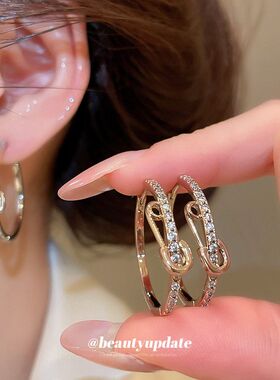 冷淡圆形高级感耳环回形针耳饰法式耳扣女锆石超闪时尚风个性耳圈